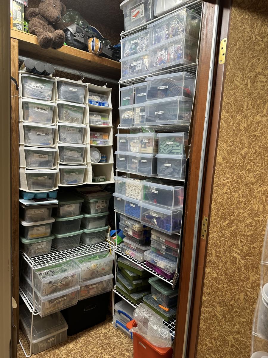 128,00 parts & 11K lots used and new.  Includes sets, minifigs, packing material, storage, and some bulk of parts and Minifig parts.  