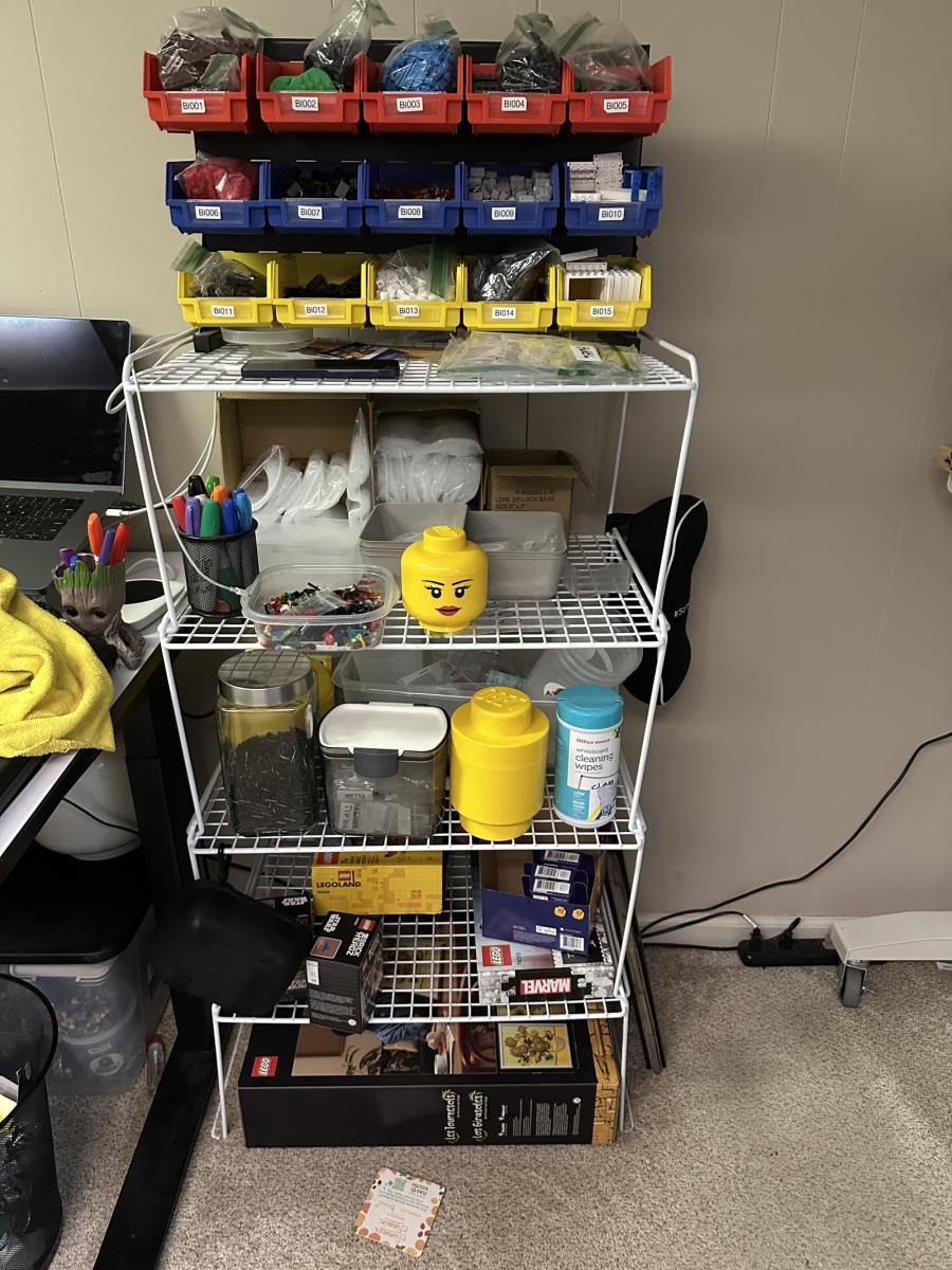 128,00 parts & 11K lots used and new.  Includes sets, minifigs, packing material, storage, and some bulk of parts and Minifig parts.  