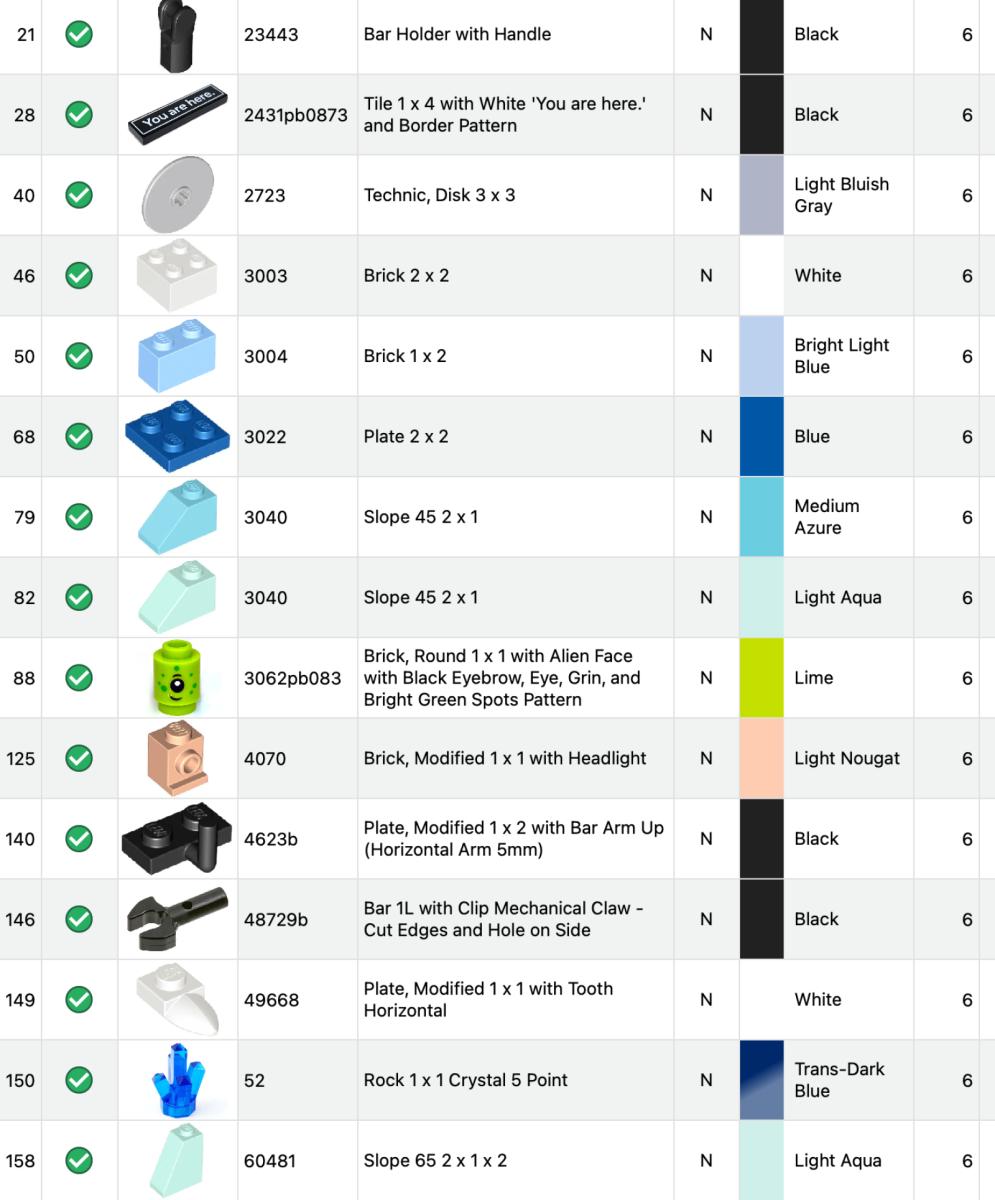 lego parts sorted and packed 